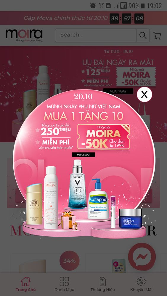 pop up của một website về mỹ phẩm, thời trang
