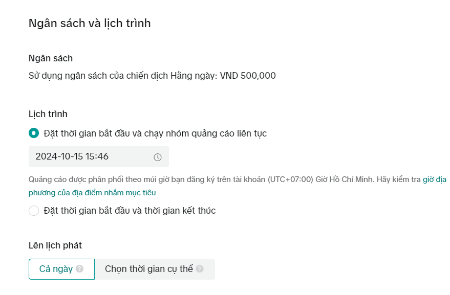 thiết lập ngân sách và thời gian chiến dịch