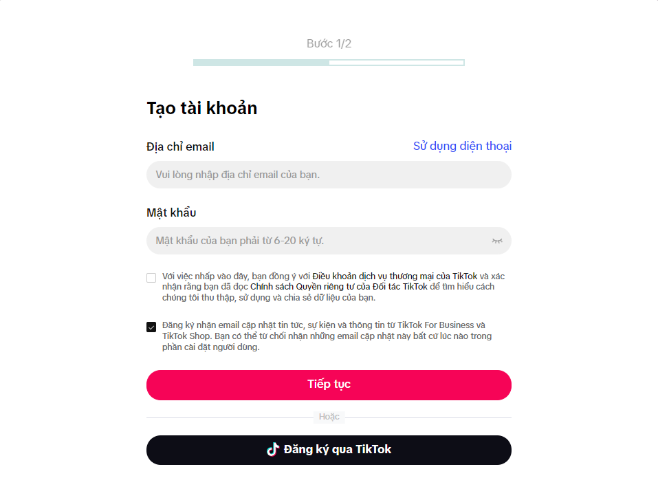 tạo tài khoản tik tok ads