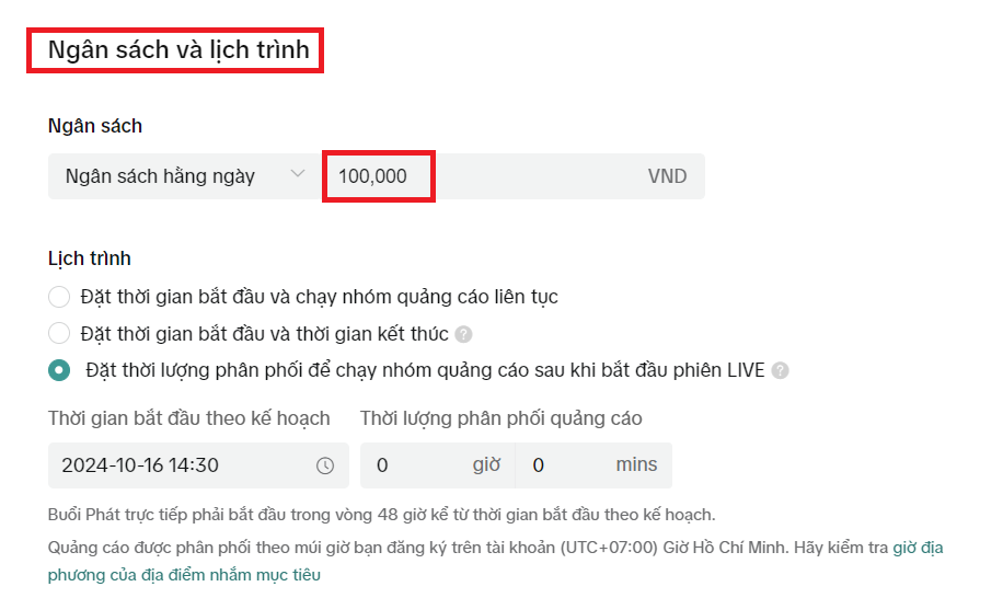 thiết lập ngân sách cho doanh số