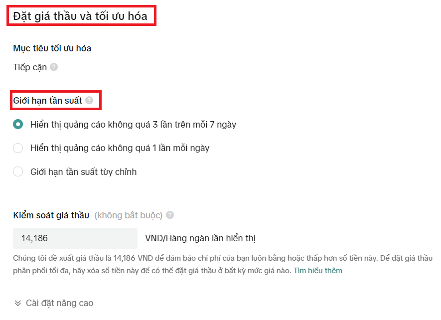 giới hạn tần suất hiển thị quảng cáo