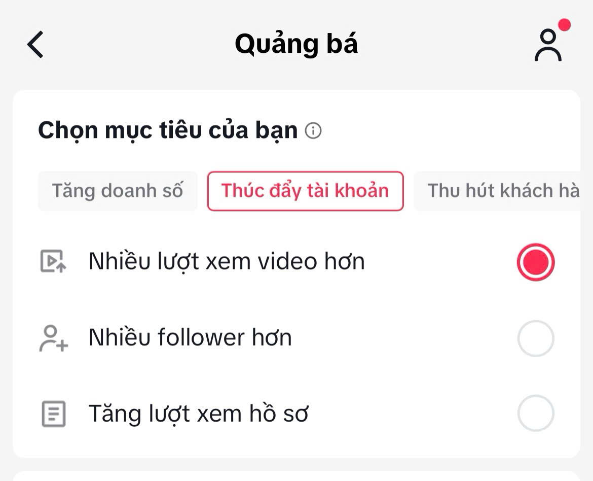 lựa chọn mục tiêu quảng cáo